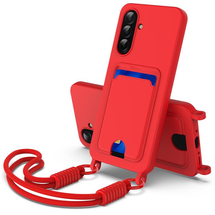 Custodia per telefono in silicone liquido tinta unita con tasca integrata (Gen2) e cordino corto., For Samsung Galaxy A26 5G, For Samsung Galaxy A05 / M05 / F05 4G, For Samsung Galaxy A16 4G / 5G, For Samsung Galaxy A06 4G