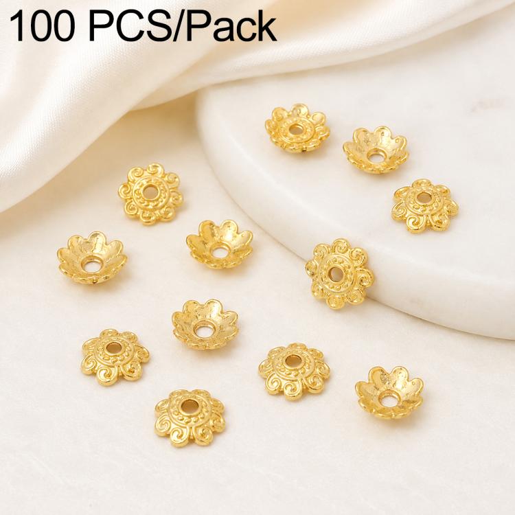 Confezione da 100 pezzi di copriperline a forma di fiore cavo placcati in oro, distanziatori per la creazione di gioielli fai da te., Multi-Petal 8-Petal 10mm, Hollow Smooth 6-Petal 7mm, 4-Petal 6mm, 5-Petal Flower Cap 6mm, 5-Petal Flower Cap 8mm