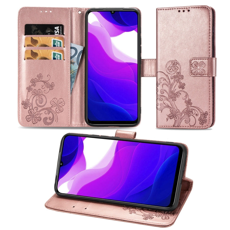 Lucky Clover Custodia in pelle con motivo a fiori pressati con supporto e fessure per carte, portafoglio e cinturino da polso, For Huawei P Smart 2020, For Huawei Y5P 2020 & Honor 9S, For Xiaomi Mi 10 Lite 5G, Fo Redmi 10X / Note 9, For LG K41S
