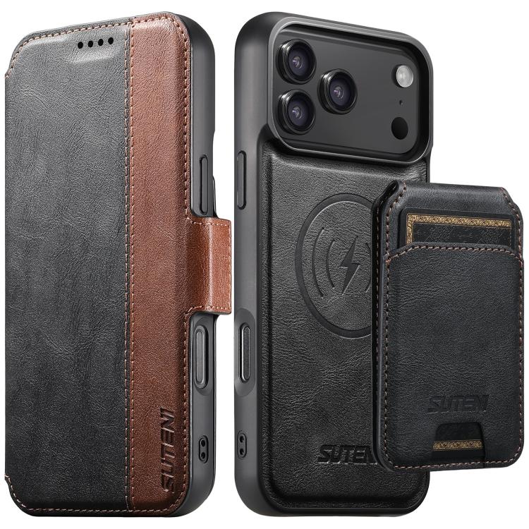 Custodia per telefono in pelle Suteni Q07S2 3 in 1 con portafoglio verticale rimovibile, MagSafe e innesto a libro., For iPhone 17 Pro Max, For iPhone 17 Pro, For iPhone 17, For iPhone Air, For iPhone 16 Pro Max, For iPhone 16 Pro, For iPhone 16 Plus