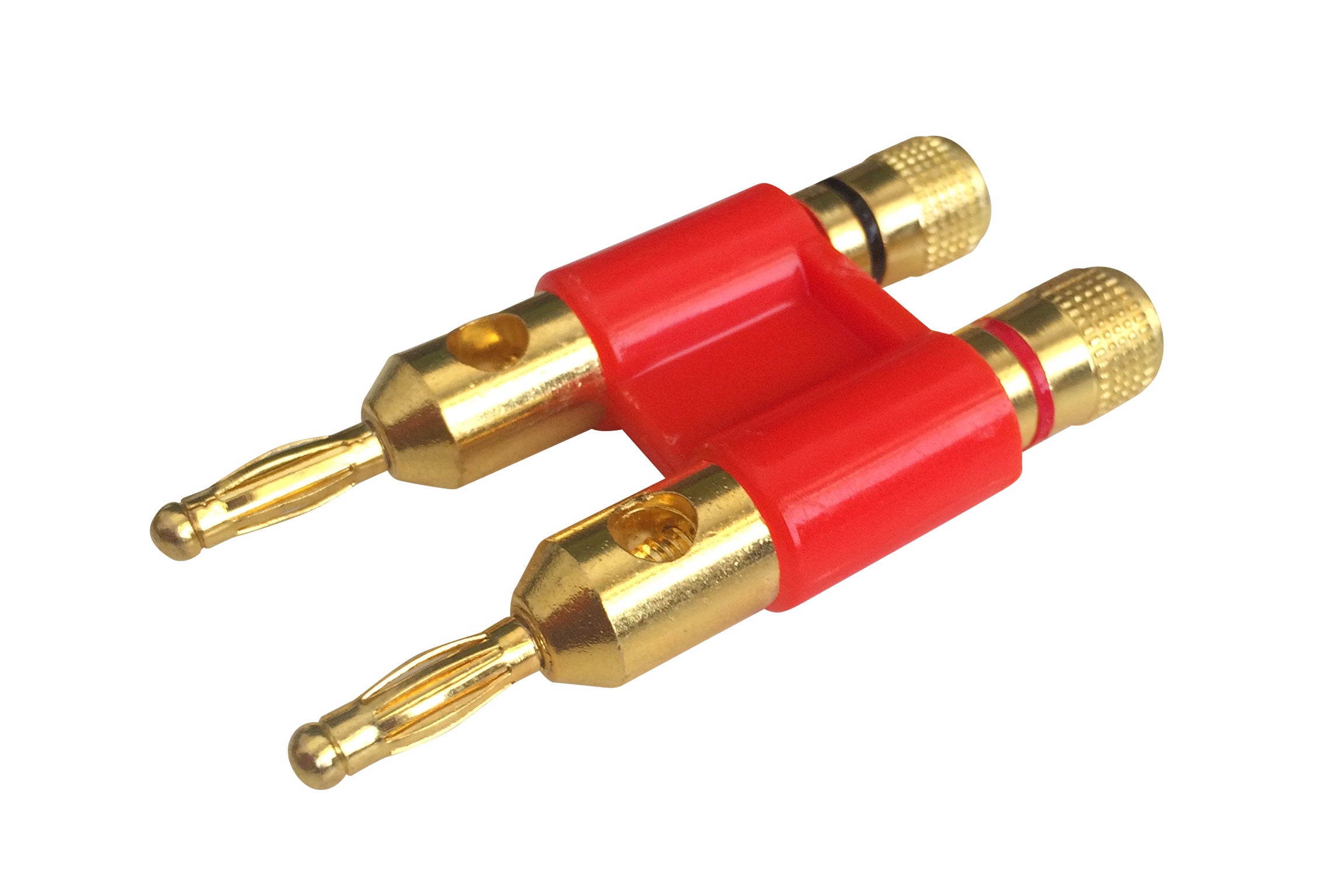 Connettore doppio con spina a banana 4mm e morsetti serrafilo rosso