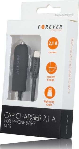 Caricatore per auto per iPhone 5/6/7 - 2,1A M-02 nero 5900495554185 590049555418 MOB1448