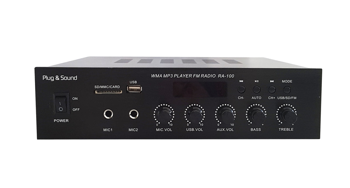 Amplificatore mono PA 70W con radio - USB/SD - Bluetooth - RA-100