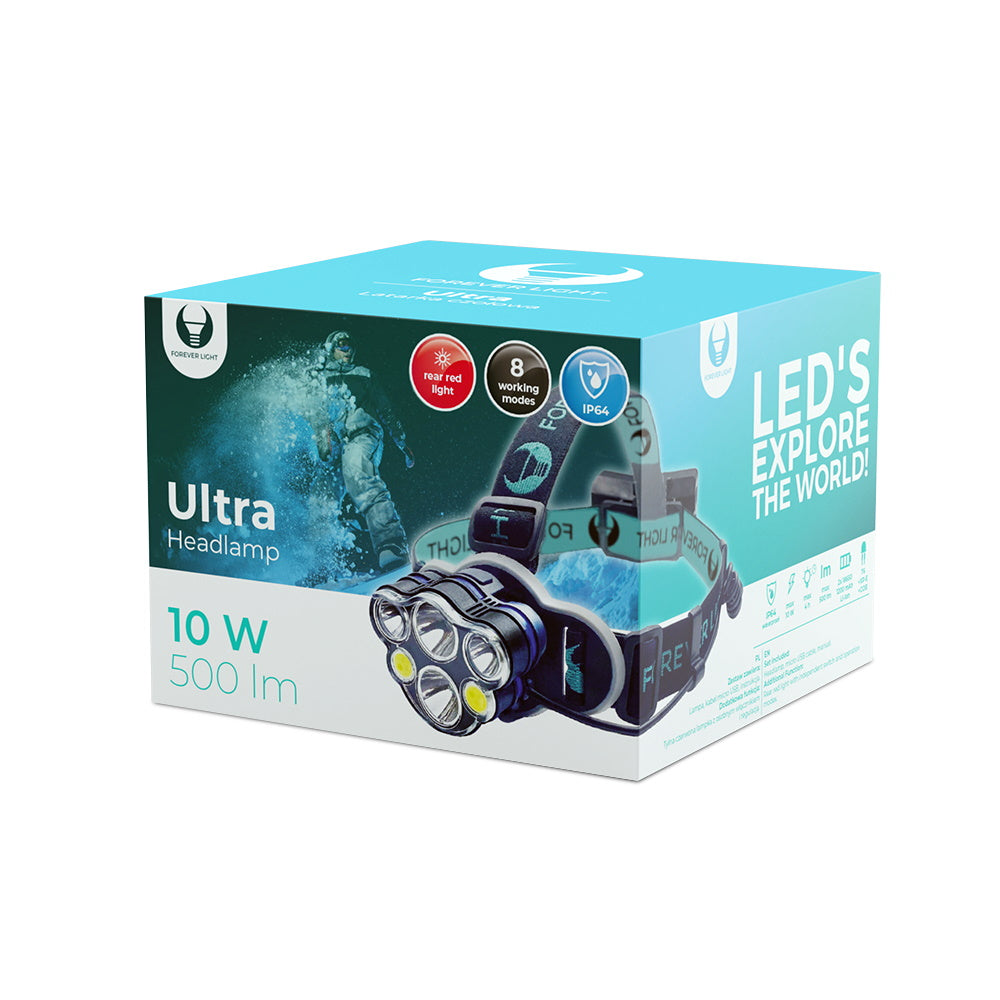 Lampada frontale Ultra 2x 10W/2x  3W 500 lm e 2x batterie 18650 1800mAh Li-Ion E5075 RTV0800004 5900495921079