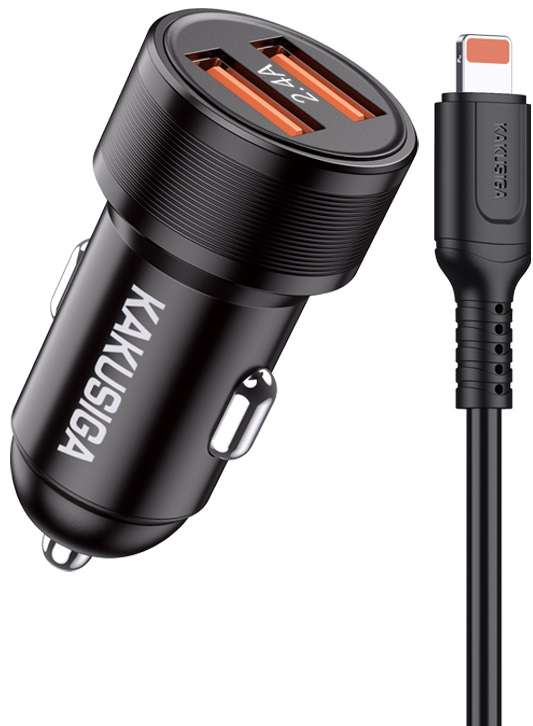 Caricabatterie da auto ricarica rapida 2xUSB 5V 2.4A con cavo Lightning KSC-860