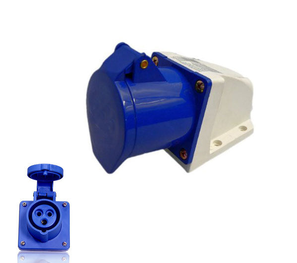 Presa elettrica industriale da parete inclinata 2P+T 16A IP44 blu
