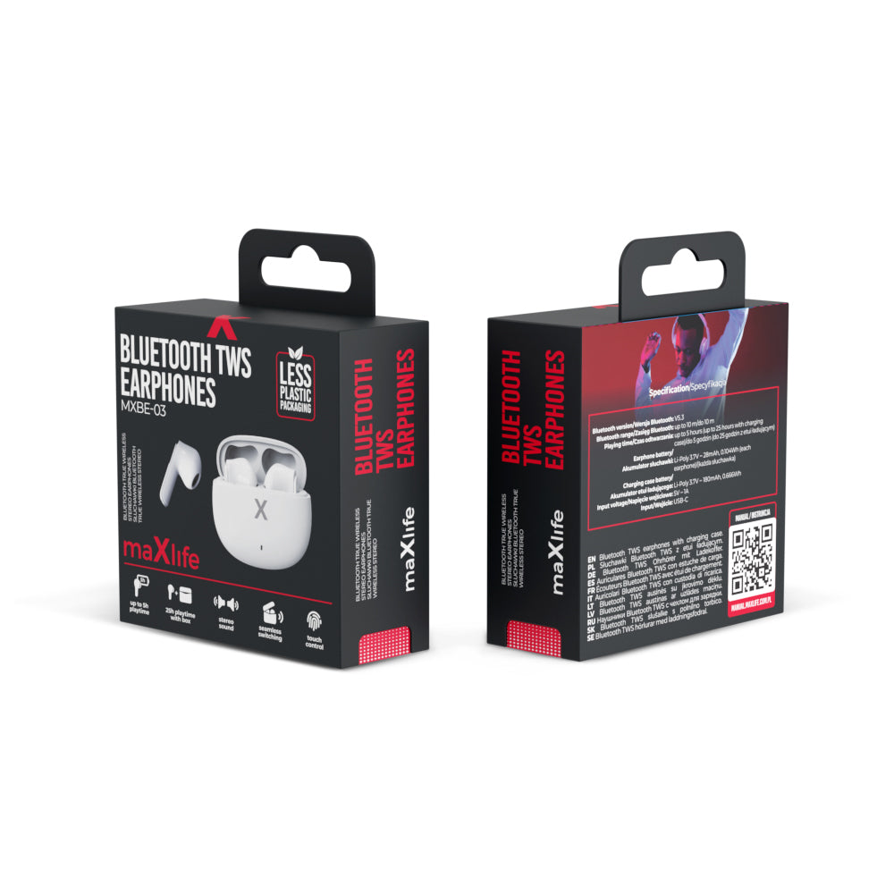Cuffie auricolari Bluetooth bianche TWS MXBE-03 MOB1550 OEM0002436 5907457715691