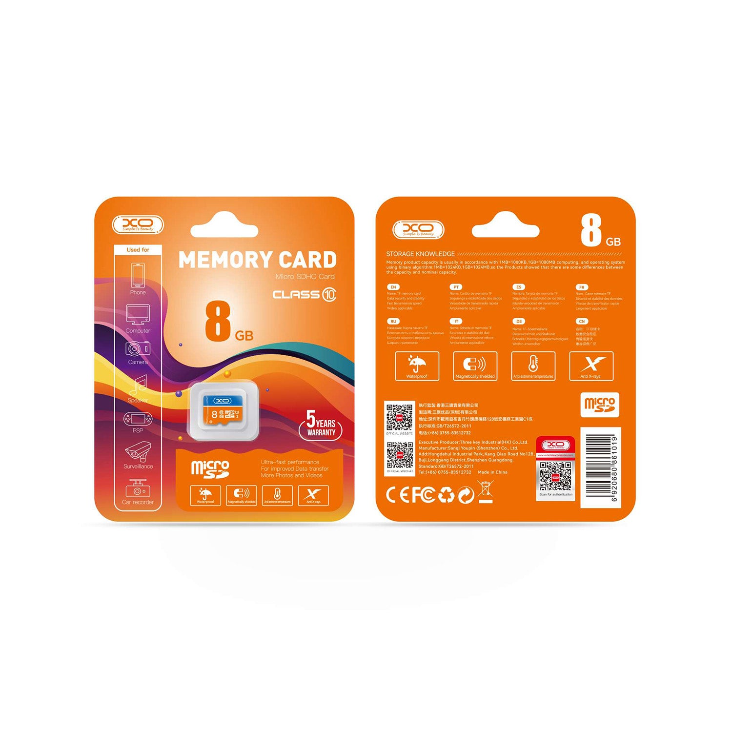 Memory card XO 8GB microSDHC cl. 10 WB2526 GSM192629 6920680861019