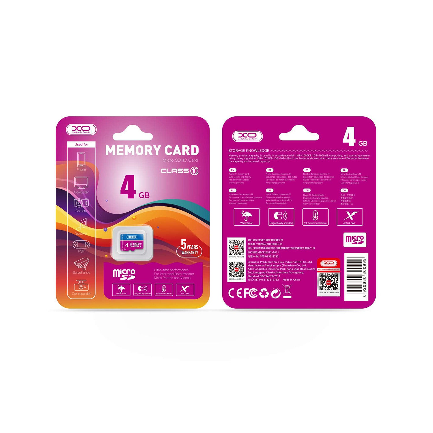 Memory card 4GB XO microSDHC cl. 10 WB2518 GSM192628 6920680860999
