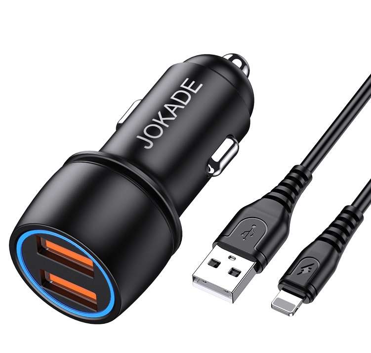 Caricabatterie per auto 2xUSB con cavo Lightning JH004 6924042123424 F4130