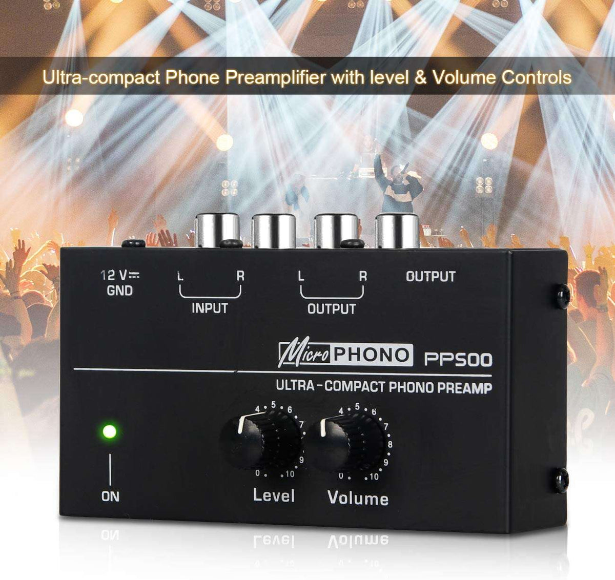 microPHONO PP500 preamplificatore ultracompatto con controlli di livello e volume V4058