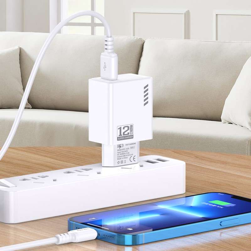 Caricatore lightning USB 5V/2.4A 12W bianco KSC-1236