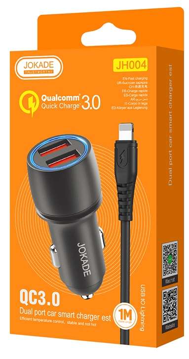 Caricabatterie per auto 2xUSB con cavo Lightning JH004 6924042123424 F4130