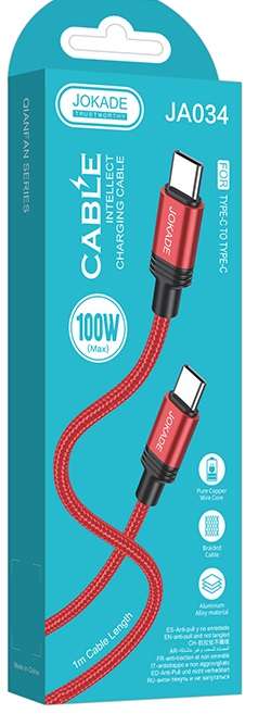 Cavo USB Type C 1m 5A rosso JA034 per ricarica e sincronizzazione