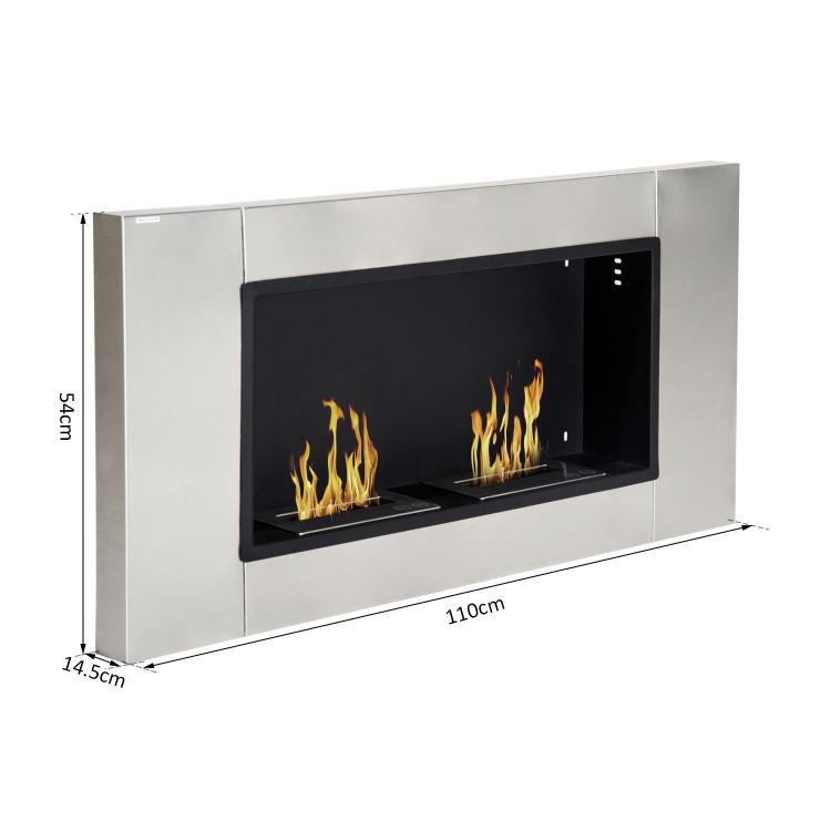 Camino Bioetanolo da Parete con 2 Bruciatori Capacità di 3L, 13600BTU, 110x54x14.5 cm