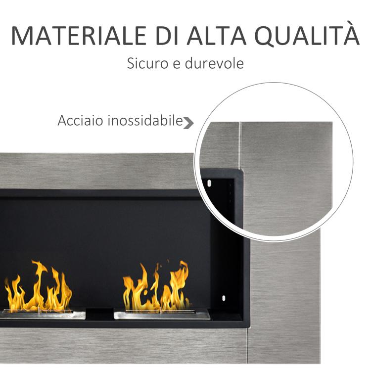 Camino Bioetanolo da Parete con 2 Bruciatori Capacità di 3L, 13600BTU, 110x54x14.5 cm