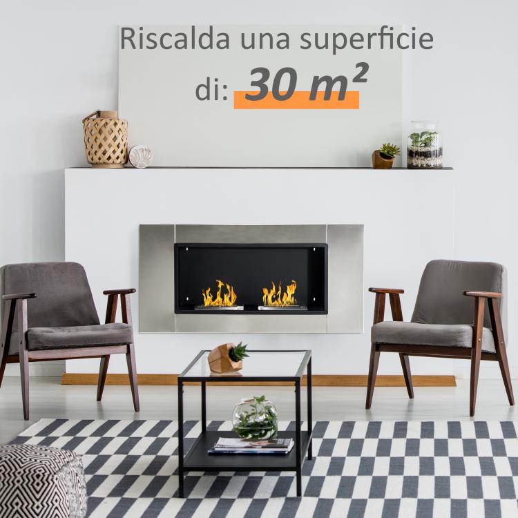 Camino Bioetanolo da Parete con 2 Bruciatori Capacità di 3L, 13600BTU, 110x54x14.5 cm