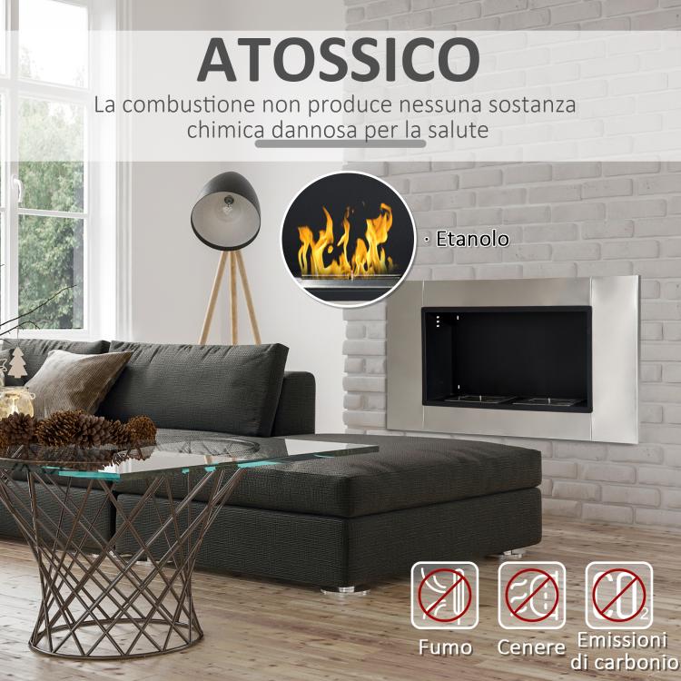 Camino Bioetanolo da Parete con 2 Bruciatori Capacità di 3L, 13600BTU, 110x54x14.5 cm