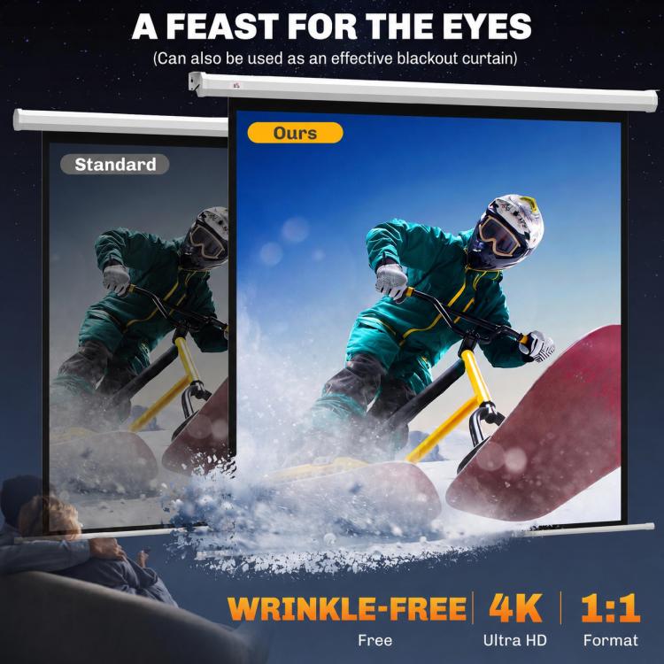 Projector screen 176.5 x 176.5 cm (85 inch) 1:1 HD 4K roll-up screen for home cinema and office presentations, 85 inches