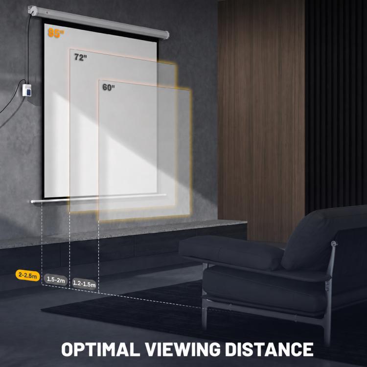 Projector screen 176.5 x 176.5 cm (85 inch) 1:1 HD 4K roll-up screen for home cinema and office presentations, 85 inches