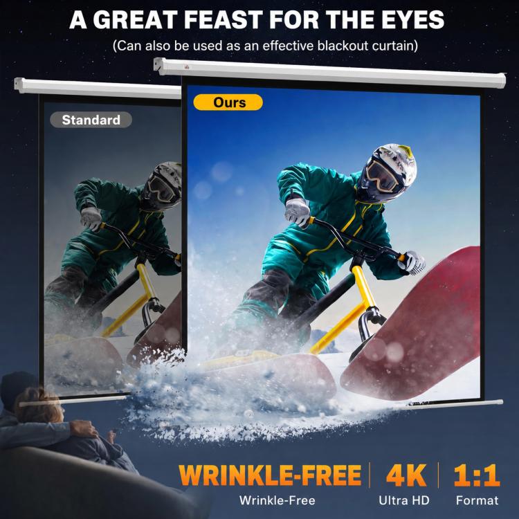 Projector screen 189.5 x 189.5 cm (92 inches) 1:1 HD 4K roll-up screen for home cinema and office presentations, 92 inches