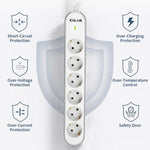 CILIA 6-Outlet Power Strip with Switch, Surge Protection, Hidden Cable Compartment, 3680 W, 250 V, 1.5 m Cable, White – Living Room, Kitchen, Bedroom