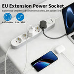 CILIA 6-Outlet Power Strip with Switch, Surge Protection, Hidden Cable Compartment, 3680 W, 250 V, 1.5 m Cable, White – Living Room, Kitchen, Bedroom