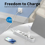 CILIA 6-Outlet Power Strip with Switch, Surge Protection, Hidden Cable Compartment, 3680 W, 250 V, 1.5 m Cable, White – Living Room, Kitchen, Bedroom