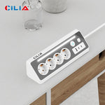 Multipresa angolare a 90° CILIA con 4 prese Schuko, 2 porte USB-C + 1 porta USB-A, protezione da sovratensioni, luce LED, interruttore ON/OFF, 3680W 16A, cavo da 1,5 m – Per cucina, ufficio e casa
