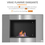 Wall-mounted/recessed bioethanol fireplace, 0.9 L burner, approx. 3-hour burn time, 80W x 14D x 54H cm, covers 25–30 square meter, stainless steel.