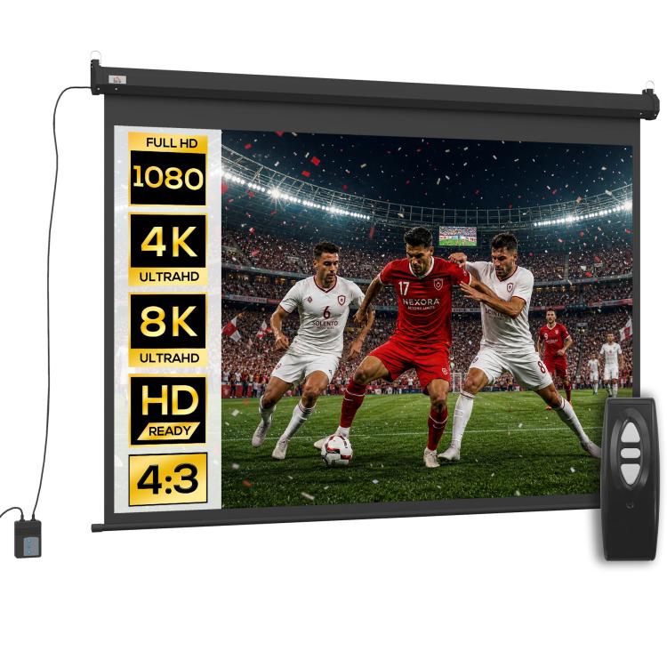 89 inch Projector Screen 4:3 Format Adjustable with Remote Control, 171x130cm, Black