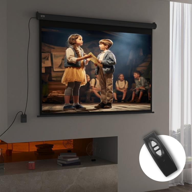 89 inch Projector Screen 4:3 Format Adjustable with Remote Control, 171x130cm, Black