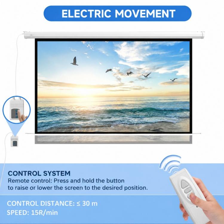 84 inch 16:9 Motorized Projector Screen with Remote Control, 215x8x140cm, White