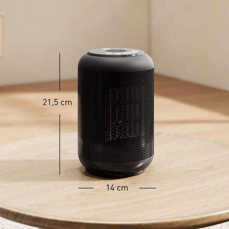 PTC ceramic space heater, 1500W electric fan heater, adjustable thermostat, 14 x 14 x 21.5 cm, black