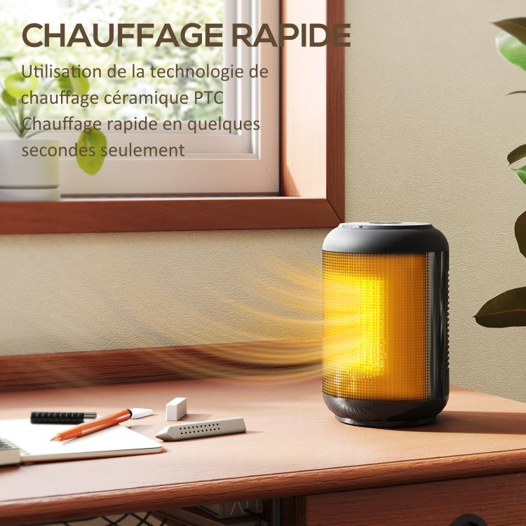 PTC ceramic space heater, 1500W electric fan heater, adjustable thermostat, 14 x 14 x 21.5 cm, black