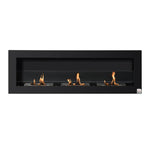 Wall-mounted/recessed bioethanol fireplace, 3 burners (3 L total), approx. 3-hour burn time, black stainless steel.