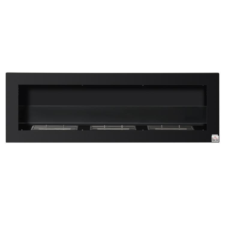 Wall-mounted/recessed bioethanol fireplace, 3 burners (3 L total), approx. 3-hour burn time, black stainless steel.