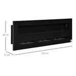 Wall-mounted/recessed bioethanol fireplace, 3 burners (3 L total), approx. 3-hour burn time, black stainless steel.