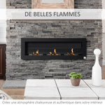 Wall-mounted/recessed bioethanol fireplace, 3 burners (3 L total), approx. 3-hour burn time, black stainless steel.