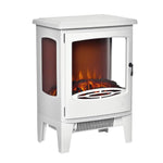 Neo-retro style electric stove fireplace, 900–1800 W, LED flame simulation with adjustable brightness, steel and ABS, white.