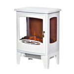 Neo-retro style electric stove fireplace, 900–1800 W, LED flame simulation with adjustable brightness, steel and ABS, white.