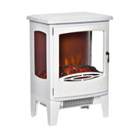 Neo-retro style electric stove fireplace, 900–1800 W, LED flame simulation with adjustable brightness, steel and ABS, white.