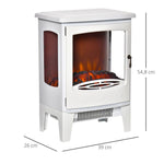 Neo-retro style electric stove fireplace, 900–1800 W, LED flame simulation with adjustable brightness, steel and ABS, white.