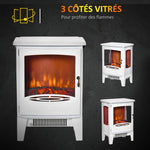 Neo-retro style electric stove fireplace, 900–1800 W, LED flame simulation with adjustable brightness, steel and ABS, white.