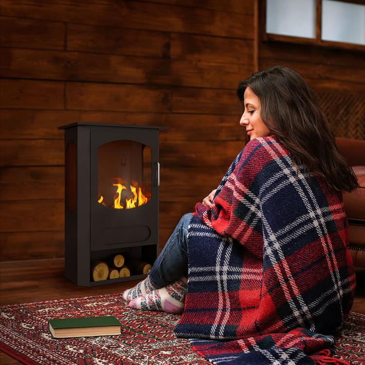 Freestanding Bioethanol Fireplace, 1.2L Burner (3-Hour Runtime), Heated Area 20–25 m2, Black