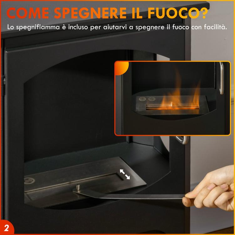 Freestanding Bioethanol Fireplace, 1.2L Burner (3-Hour Runtime), Heated Area 20–25 m2, Black