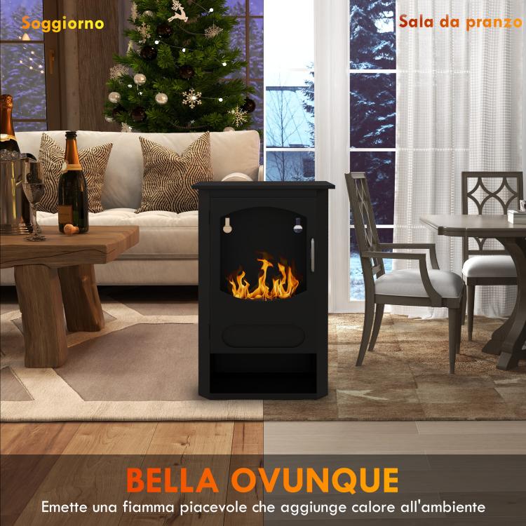 Freestanding Bioethanol Fireplace, 1.2L Burner (3-Hour Runtime), Heated Area 20–25 m2, Black