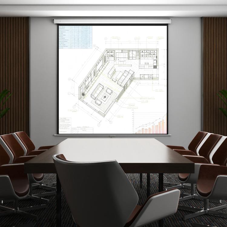 120 inch Projector Screen, 1:1 Format, 160° Angle, Ceiling or Wall Mountable