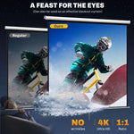 120 inch Projector Screen, 1:1 Format, 160° Angle, Ceiling or Wall Mountable