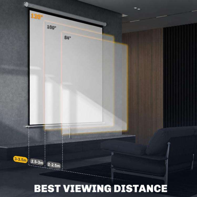 120 inch Projector Screen, 1:1 Format, 160° Angle, Ceiling or Wall Mountable